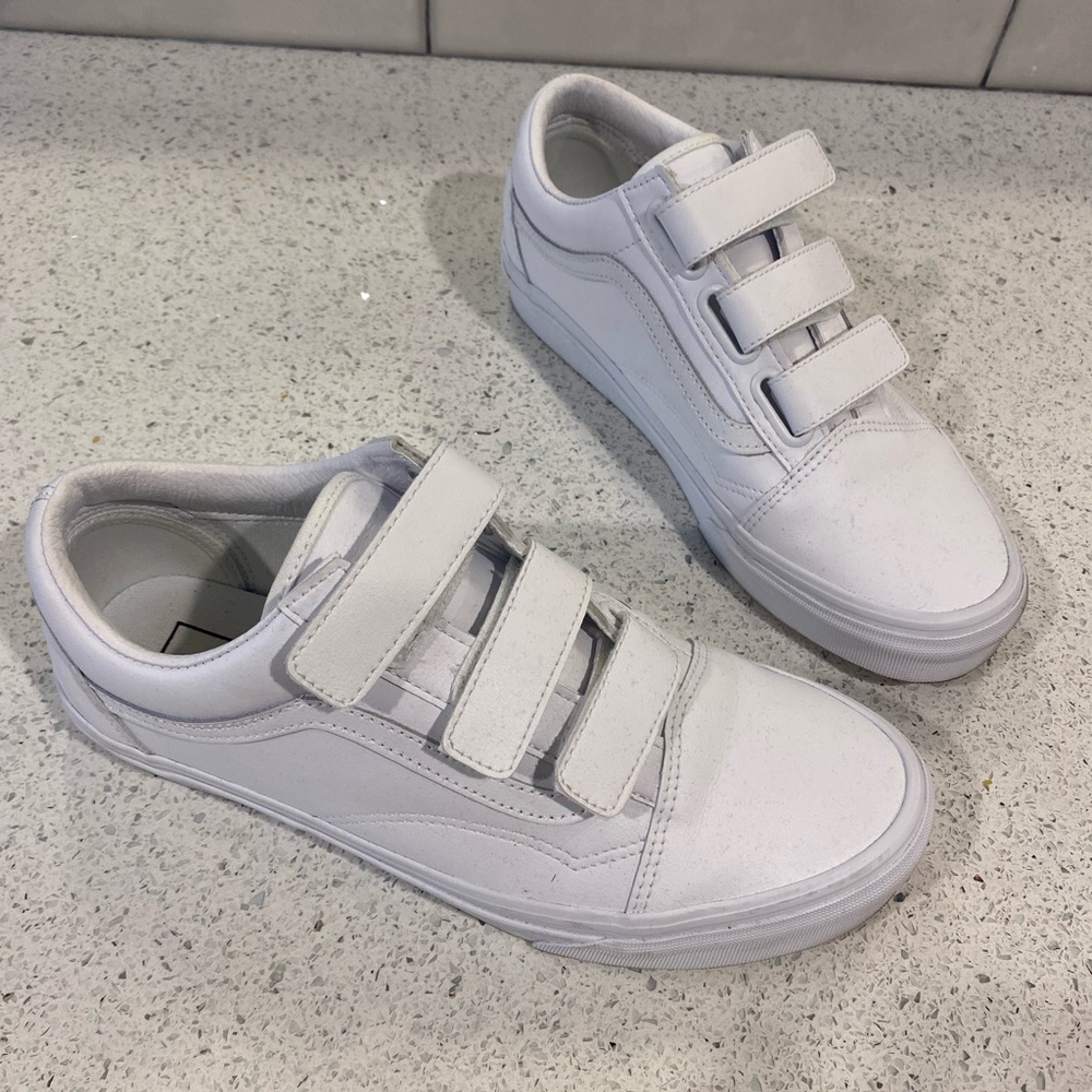 Vans all white Velcro tennis shoes NWT